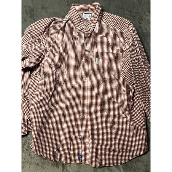 Columbia Mens Shirt XL Button Down Long Sleeve Red Brown Checkered Large - Picture 1 of 6